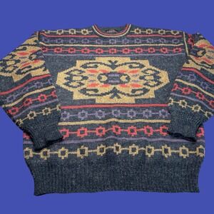 Michael Gerald Sweater Large Southwestern Aztec Geometric Wool Blend Knit Vtg